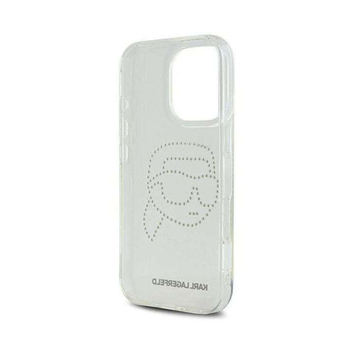 Karl Lagerfeld permatomas dėklas su rhinestones dekoru iPhone 16 Pro