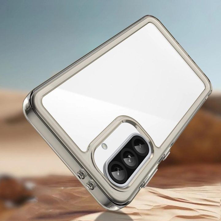 Dėklas Outer Space Samsung Galaxy A56 – pusiau permatomas juodas su lanksčiu rėmeliu