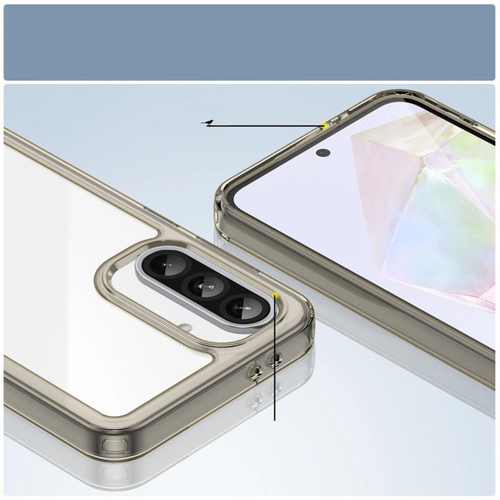 Dėklas Outer Space Samsung Galaxy A56 – pusiau permatomas juodas su lanksčiu rėmeliu