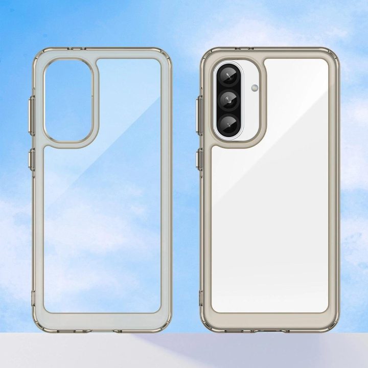 Dėklas Outer Space Samsung Galaxy A56 – pusiau permatomas juodas su lanksčiu rėmeliu