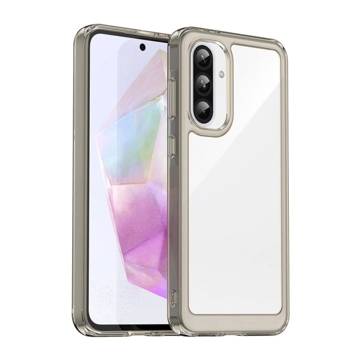 Dėklas Outer Space Samsung Galaxy A56 – pusiau permatomas juodas su lanksčiu rėmeliu