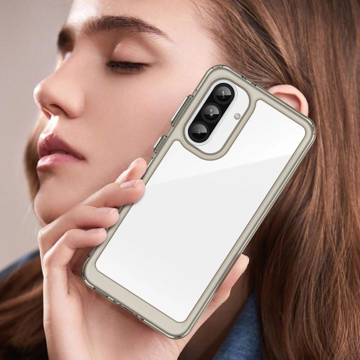 Dėklas Outer Space Samsung Galaxy A56 – pusiau permatomas juodas su lanksčiu rėmeliu