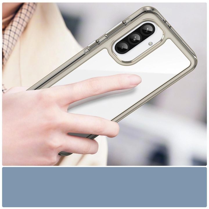 Dėklas Outer Space Samsung Galaxy A56 – pusiau permatomas juodas su lanksčiu rėmeliu
