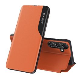Ekologiškos odos dėklas su atverčiamu viršeliu ir stovu Samsung Galaxy A26, oranžinis
