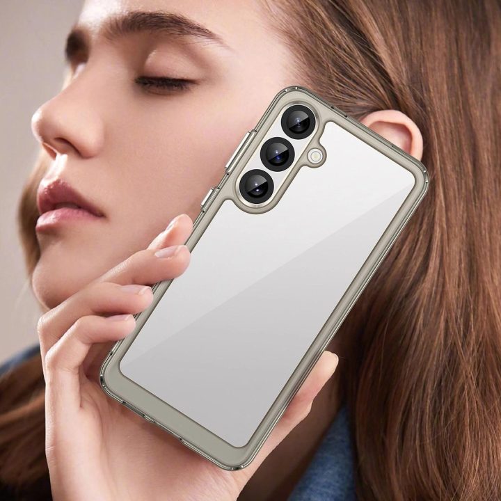 Juodas pusiau permatomas dėklas Outer Space Case su lanksčiu rėmeliu Samsung Galaxy A36