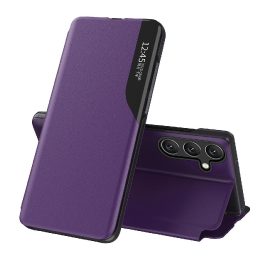 Ekologiškos odos dėklas su atverčiamu dangteliu ir stovu Samsung Galaxy A26, violetinis