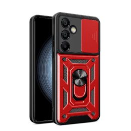 Hibridinis šarvuotas dėklas su stovu ir kameros apsauga Samsung Galaxy A26 - raudonas