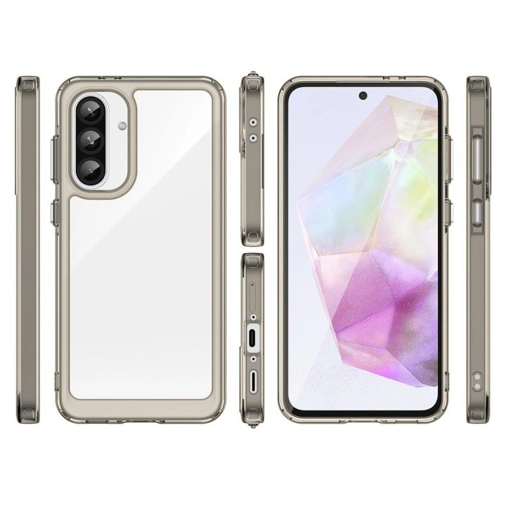 Dėklas Outer Space Samsung Galaxy A26 – pusiau permatomas juodas su lanksčiu rėmeliu