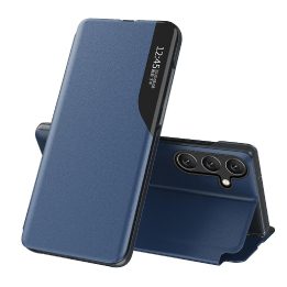 Ekologiškos odos dėklas su atverčiamu viršeliu ir stovu Samsung Galaxy A26, mėlynas
