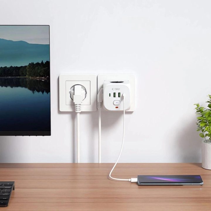 Tech C, 3x Schuko lizdai – balta