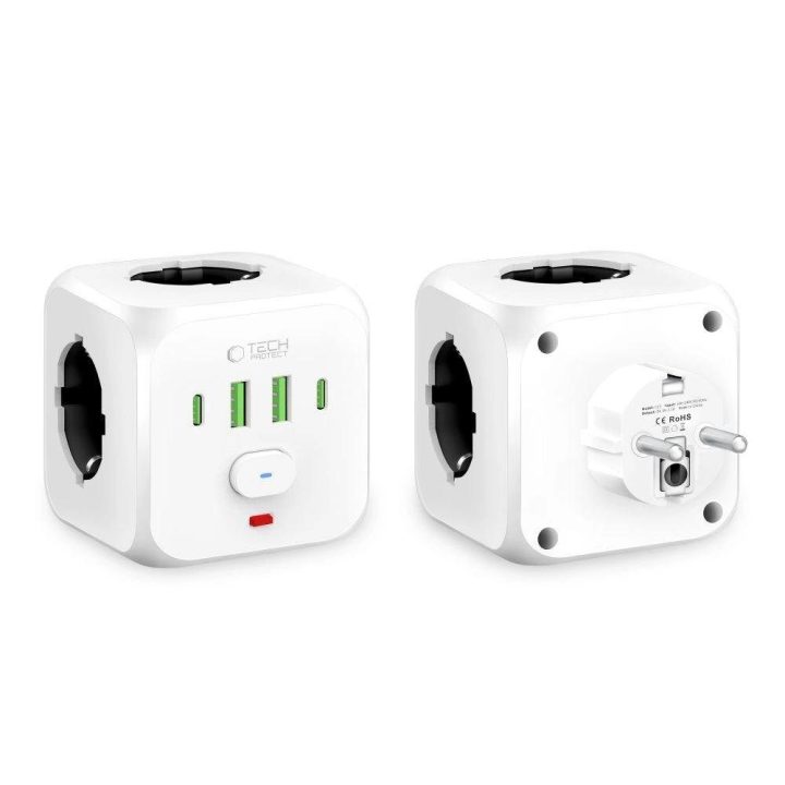 Tech C, 3x Schuko lizdai – balta