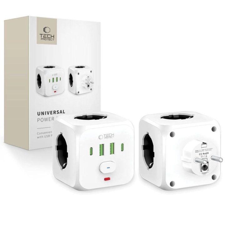 Tech C, 3x Schuko lizdai – balta