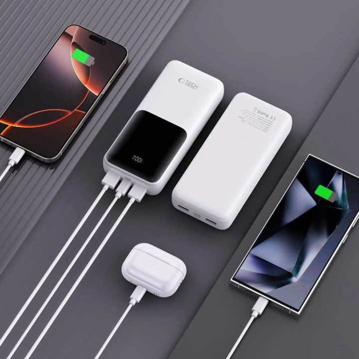 Išorinė baterija PB02 20000mAh 22.5W balta – greitas įkrovimas