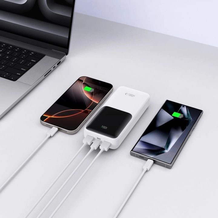 Išorinė baterija PB02 20000mAh 22.5W balta – greitas įkrovimas