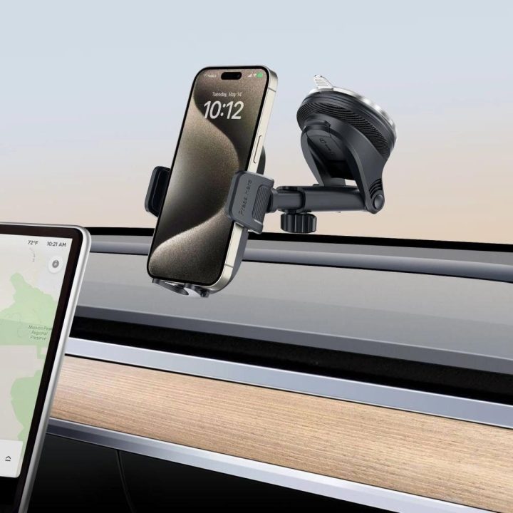 Universalus V8 telefono laikiklis automobiliui – prietaisų skydeliui, stiklui arba ventiliacijos grotelių tvirtinimui, juodas