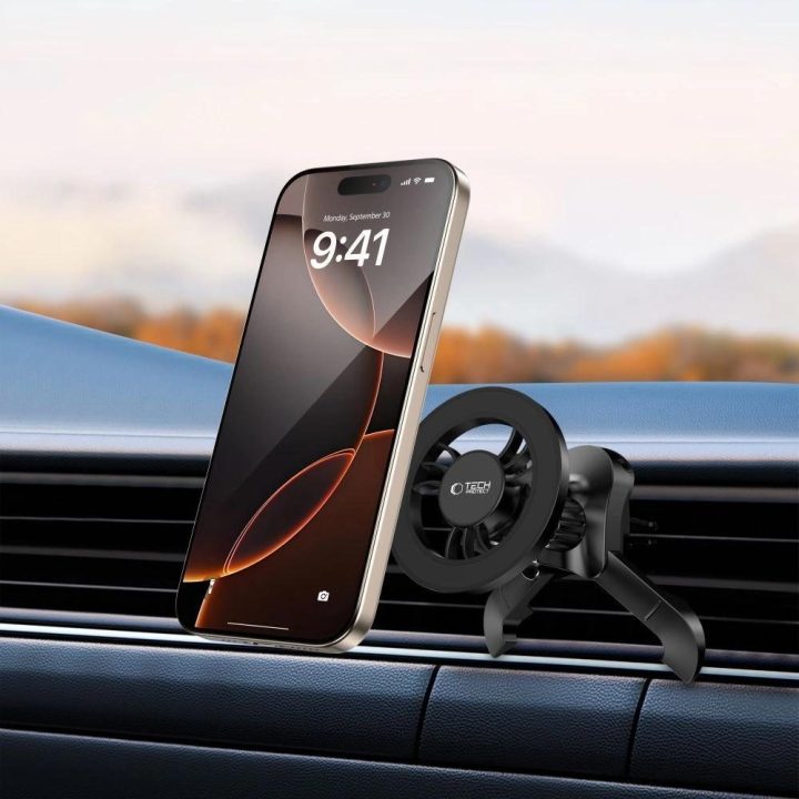 Magnetinis MagSafe automobilinis telefono laikiklis prie grotelių – juodas