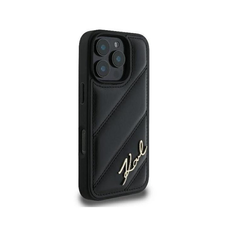 Karl Lagerfeld siuvinėtas iPhone 16 Pro dėklas – juodas