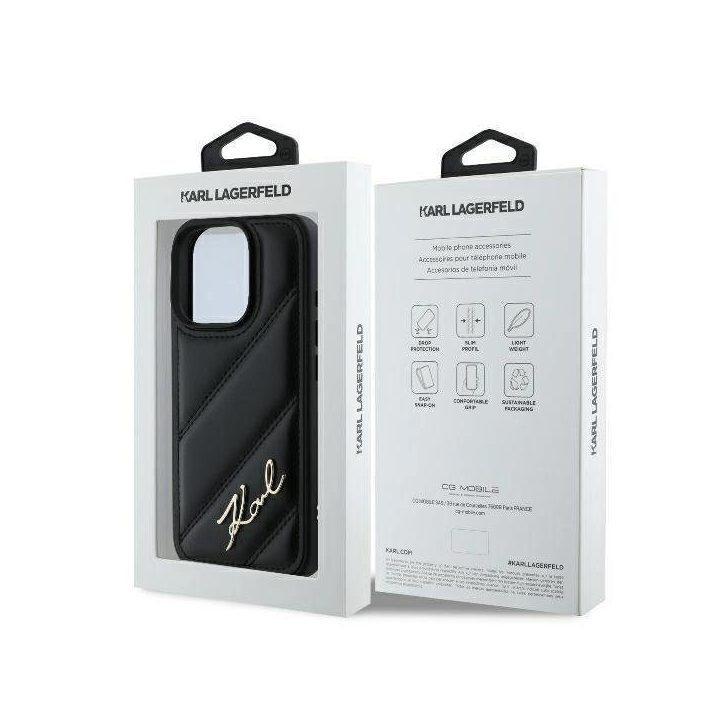 Karl Lagerfeld siuvinėtas iPhone 16 Pro dėklas – juodas