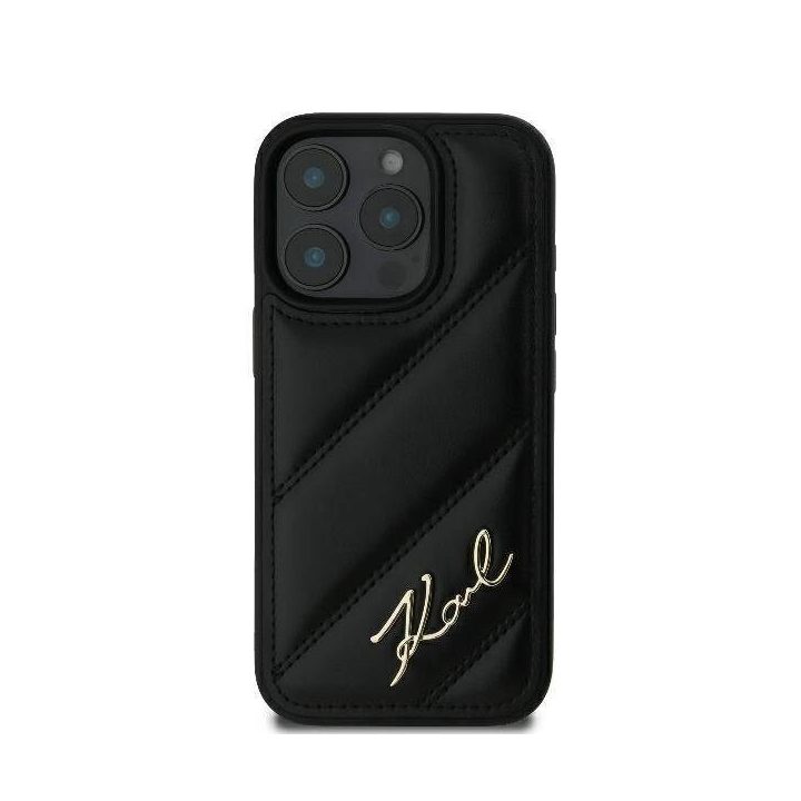 Karl Lagerfeld siuvinėtas iPhone 16 Pro dėklas – juodas