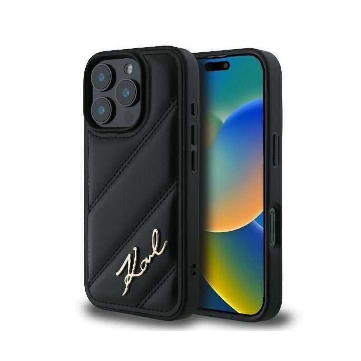 Karl Lagerfeld siuvinėtas iPhone 16 Pro dėklas – juodas