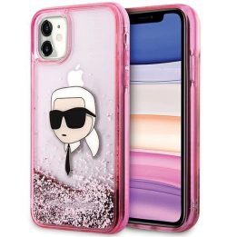 Karl Lagerfeld blizgus rožinis iPhone 11/XR dėklas su Karl galva
