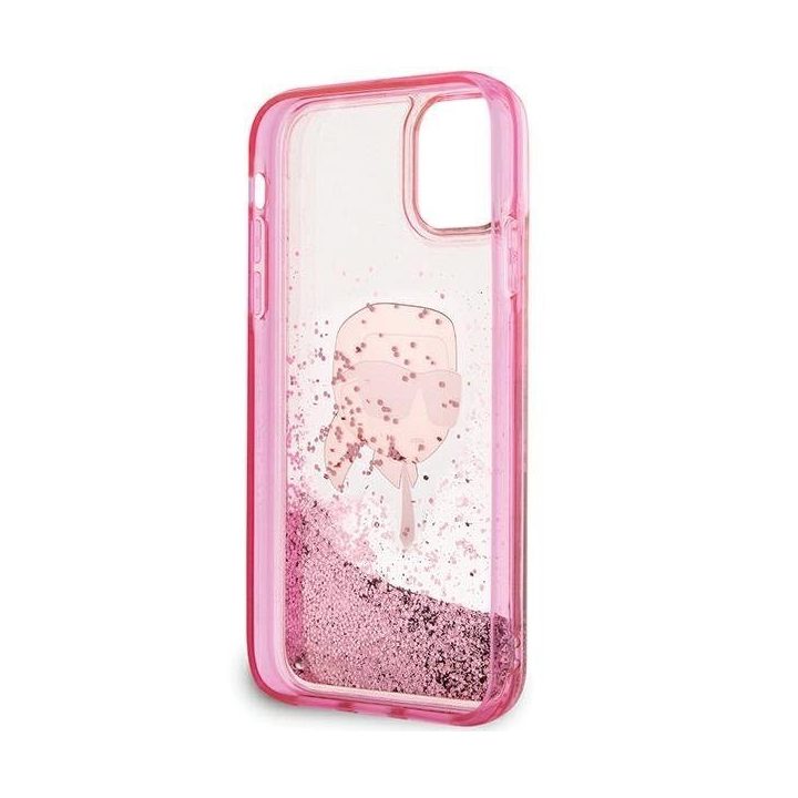 Karl Lagerfeld blizgus rožinis iPhone 11/XR dėklas su Karl galva