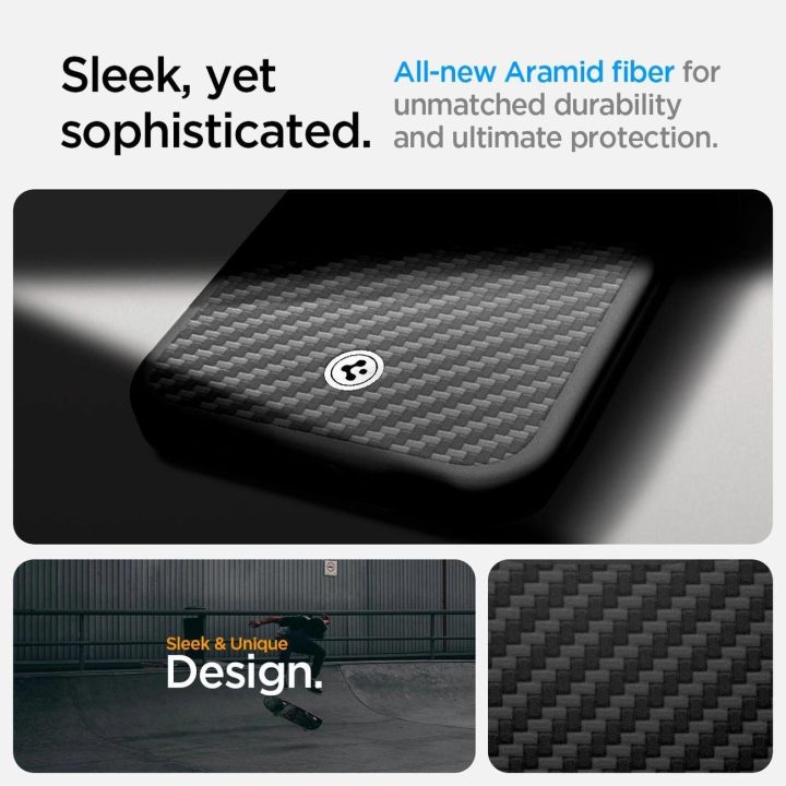 Spigen Enzo Aramid magnetinis dėklas iPhone SE 4 (2025) – juodas