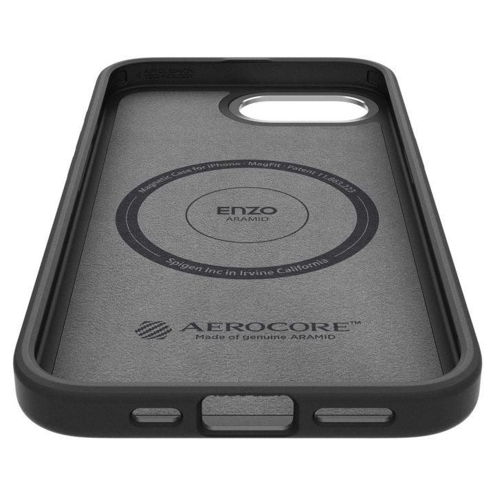 Spigen Enzo Aramid magnetinis dėklas iPhone SE 4 (2025) – juodas