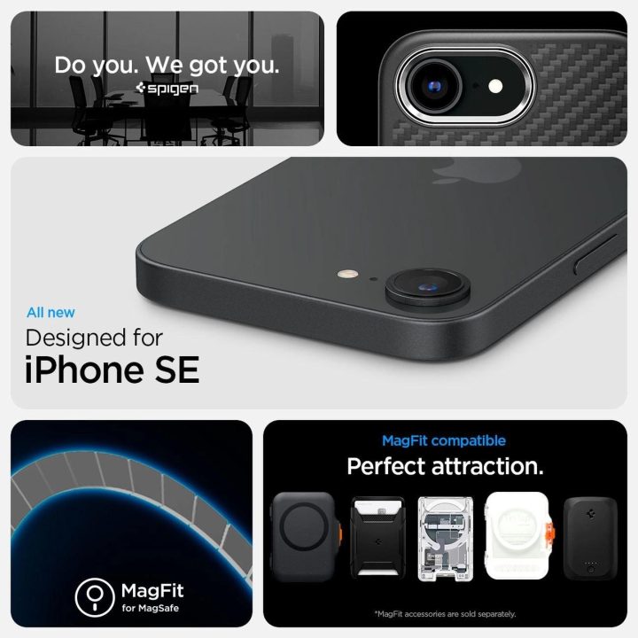Spigen Enzo Aramid magnetinis dėklas iPhone SE 4 (2025) – juodas