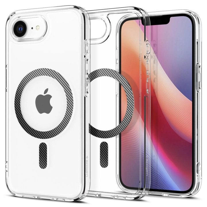 Spigen Ultra Hybrid MagSafe dėklas iPhone SE 4 (2025) – skaidrus, anglies pluošto dizainas