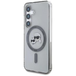 Karl Lagerfeld juodas MagSafe dėklas Samsung Galaxy S25 su Karl ir Choupette atvaizdu