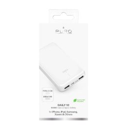 Išorinė baterija Puro 10000mAh, 12W, 2x USB-A, USB-C, balta