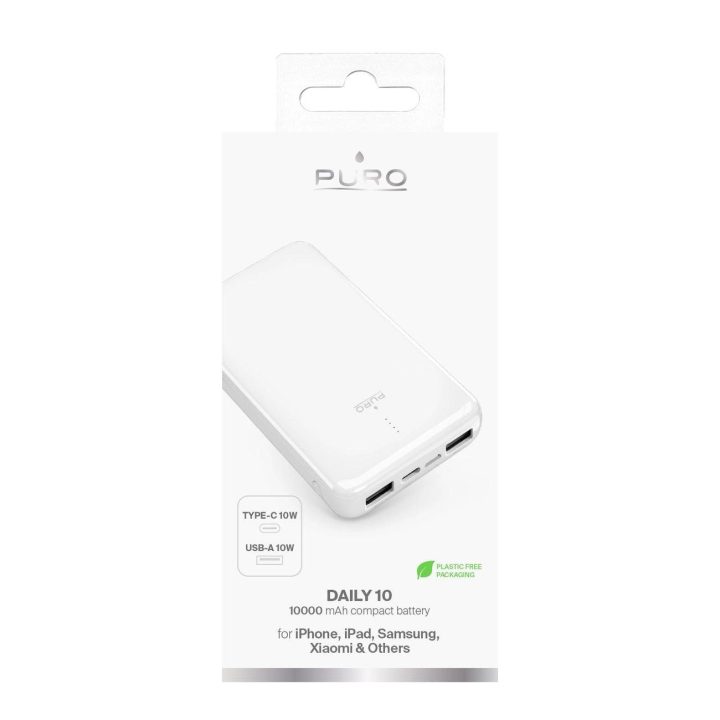 Išorinė baterija Puro 10000mAh, 12W, 2x USB-A, USB-C, balta