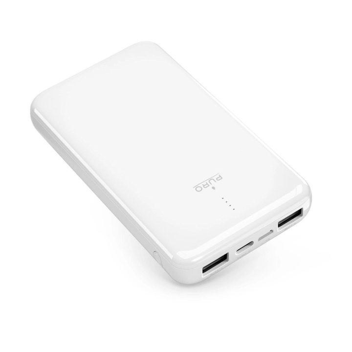 Išorinė baterija Puro 10000mAh, 12W, 2x USB-A, USB-C, balta