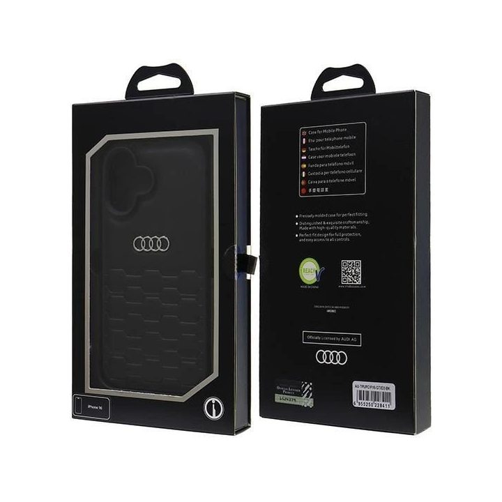 Audi sintetinės odos dėklas iPhone 16 (6.1 ) juodas – kietas viršelis