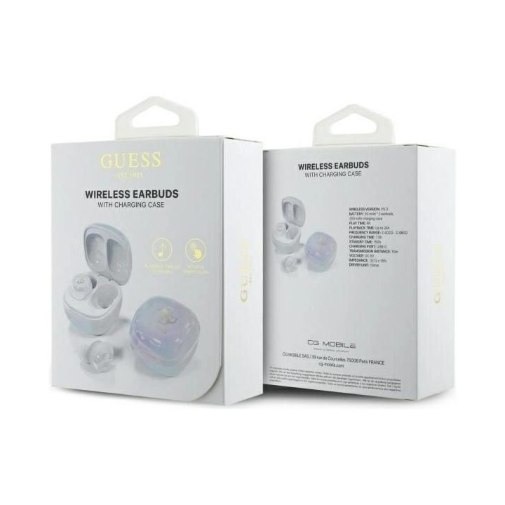 Belaidės Bluetooth ausinės Guess TWS su įkrovimo dėklu, baltos