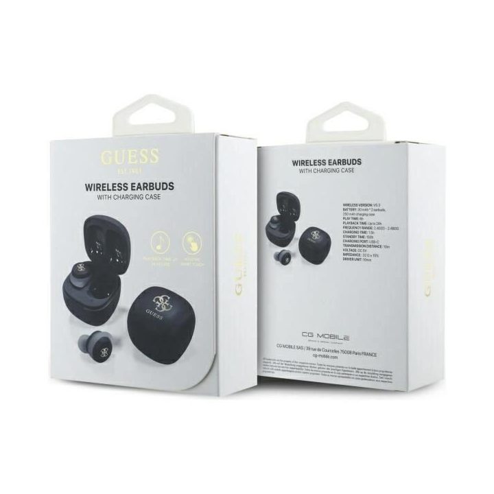 Belaidės Bluetooth ausinės Guess TWS su įkrovimo stotele, juodos