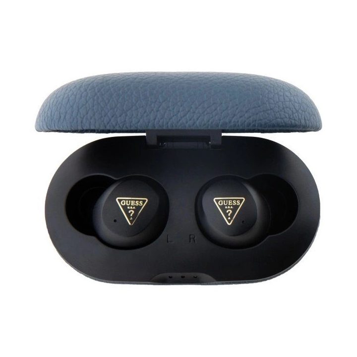Belaidės Bluetooth ausinės Guess TWS su įkrovimo stotele – mėlynos
