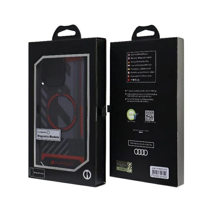 Audi sportinis MagSafe dėklas iPhone 15 Pro Max (juodas, kietas)