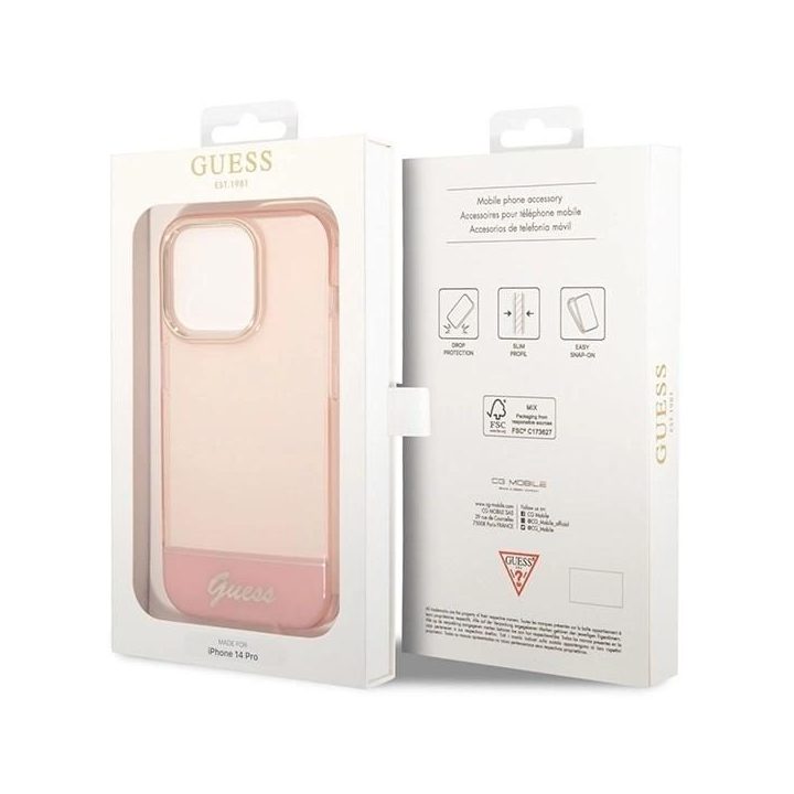 Guess permatomas iPhone 14 Pro Max (6.7 ) dėklas – rožinis