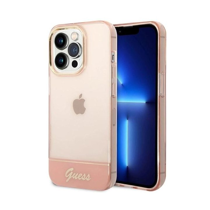 Guess permatomas iPhone 14 Pro Max (6.7 ) dėklas – rožinis