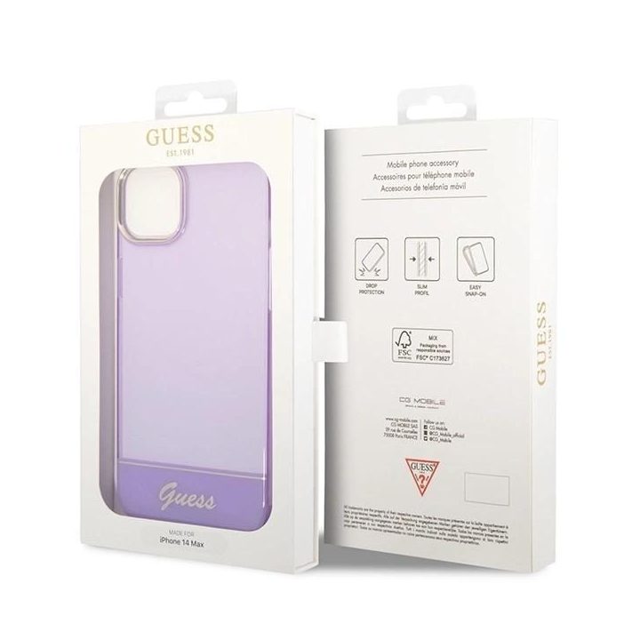 Guess permatomas iPhone 14 (6.1 ) dėklas – violetinis