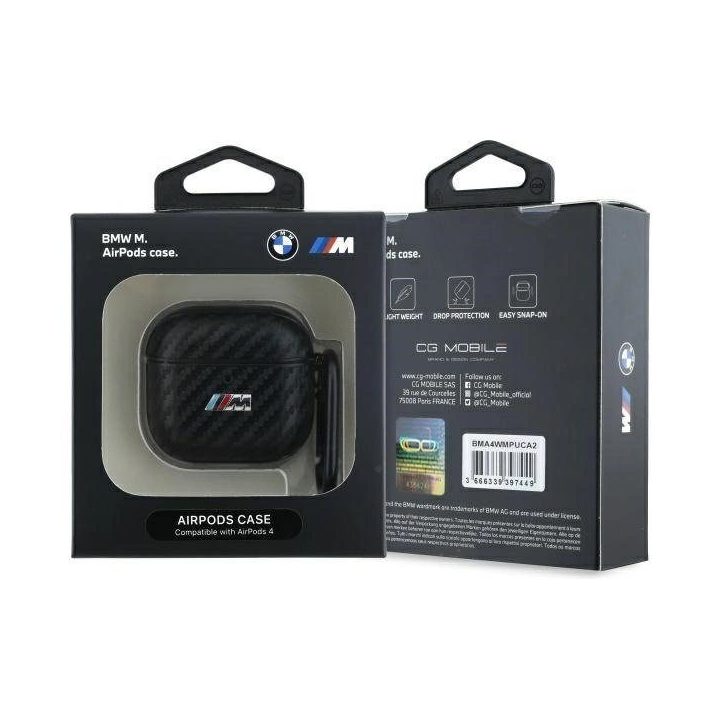 BMW AirPods 4 dėklas juodas, anglies pluošto dizainas