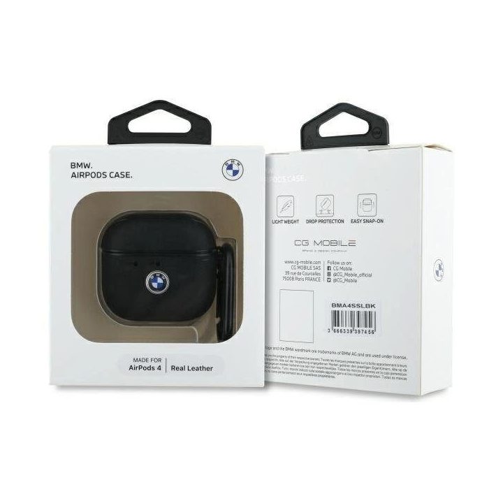 BMW AirPods 4 odinis dėklas, juodas, sidabrinis logotipas