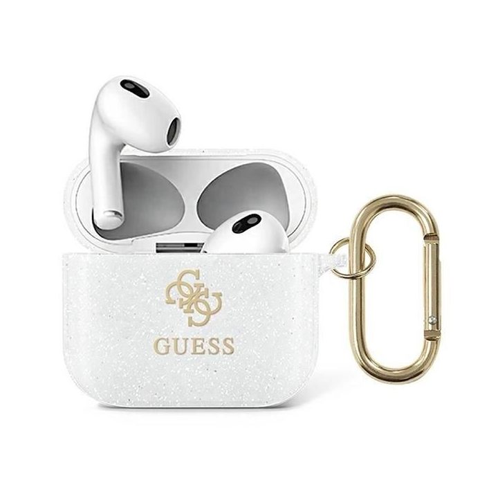Guess AirPods 3 dėklas – permatomas blizgus dizainas