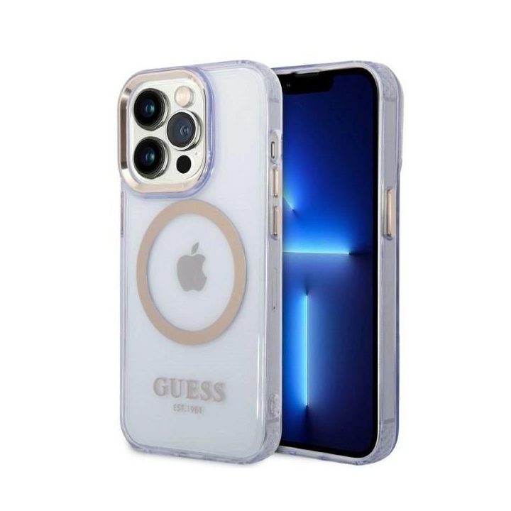 Guess auksinio kontūro permatomas MagSafe dėklas iPhone 14 Pro Max 6.7 – violetinis