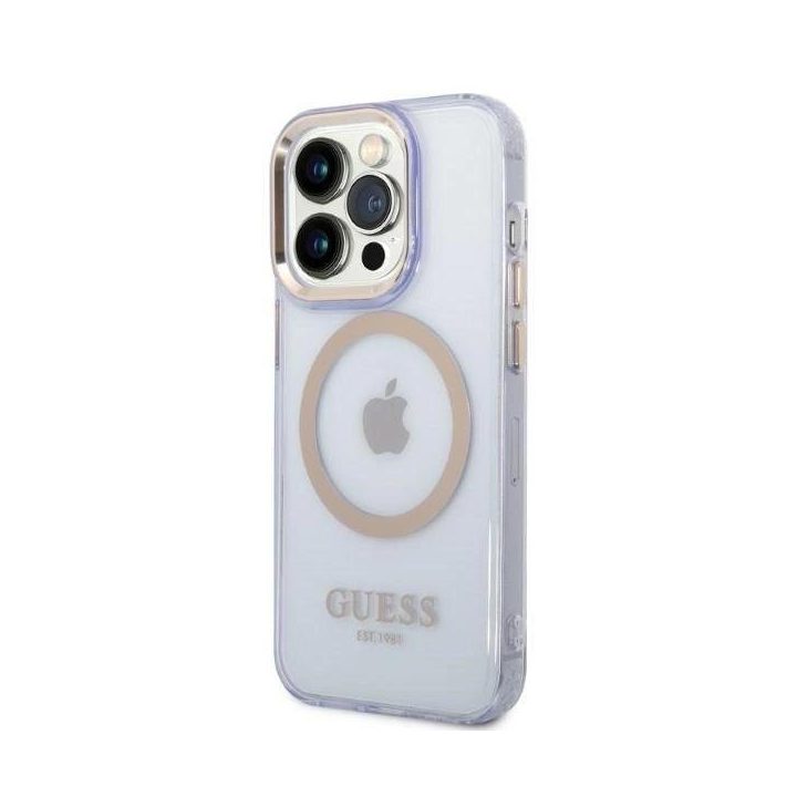 Guess auksinio kontūro permatomas MagSafe dėklas iPhone 14 Pro Max 6.7 – violetinis