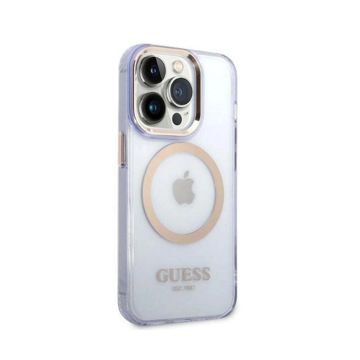 Guess auksinio kontūro permatomas MagSafe dėklas iPhone 14 Pro Max 6.7 – violetinis