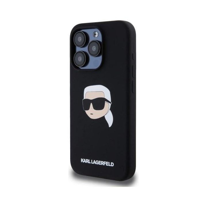 Karl Lagerfeld juodas silikoninis dėklas iPhone 15 Pro (MagSafe)