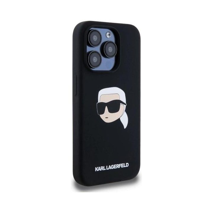 Karl Lagerfeld juodas silikoninis dėklas iPhone 15 Pro (MagSafe)